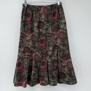 Vintage Floral Skater Skirt - Burgundy and Olive